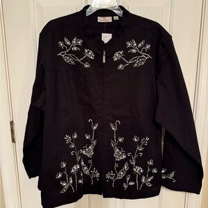 Quacker Factory Stylish black jacket with stone and pearl embroidery. Size: 2X